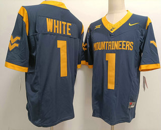 Men's West Virginia Mountaineers #1 Jahiem White Navy FUSE College Stitched Jersey