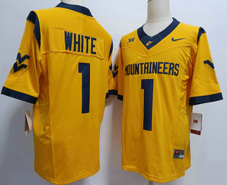 Men's West Virginia Mountaineers #1 Jahiem White Yellow FUSE College Stitched Jersey