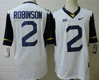 Men's West Virginia Mountaineers #2 Kenny Robinson White College Football Jersey