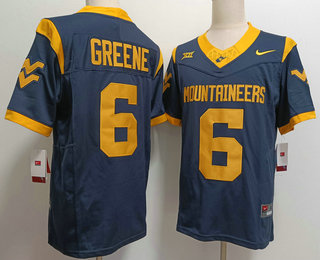 Men's West Virginia Mountaineers #6 Garrett Greene Navy FUSE College Stitched Jersey