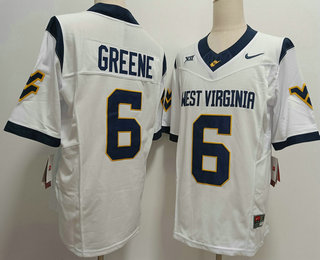 Men's West Virginia Mountaineers #6 Garrett Greene White FUSE College Stitched Jersey