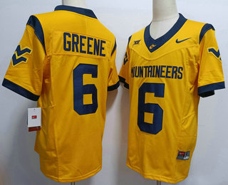 Men's West Virginia Mountaineers #6 Garrett Greene Yellow FUSE College Stitched Jersey