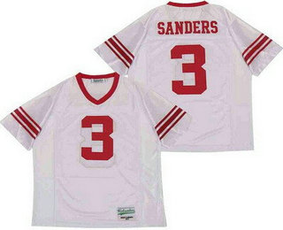 Men's Wichita North High School Redskins #3 Barry Sanders White Football Jersey