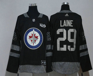 Men's Winnipeg Jets #29 Patrik Laine Black 100th Anniversary Adidas Stitched NHL 2017 Hockey Jersey