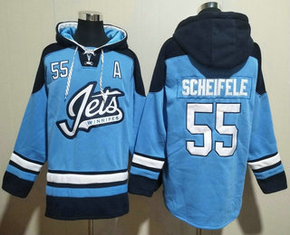 Men's Winnipeg Jets #55 Mark Scheifele Blue Ageless Must Have Lace Up Pullover Hoodie
