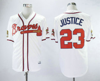 Mens Atlanta Braves #23 David Justice White 1993 Throwback Jersey