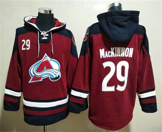 Mens Colorado Avalanche #29 Nathan MacKinnon Red Ageless Must Have Lace Up Pullover Hoodie