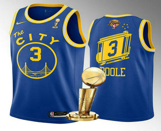 Mens Golden State Warriors #3 Jordan Poole Royal 2022 NBA Finals Champions Stitched Jersey