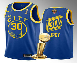 Mens Golden State Warriors #30 Stephen Curry Royal 2022 NBA Finals Champions Stitched Jersey