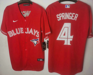 Mens Toronto Blue Jays #4 George Springer Red Stitched MLB Cool Base Nike Jersey