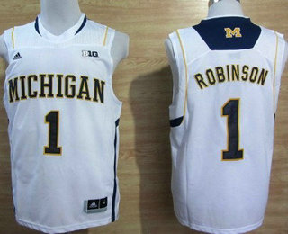 Michigan Wolverines #1 Glenn Robinson III White Big 10 Patch Jersey