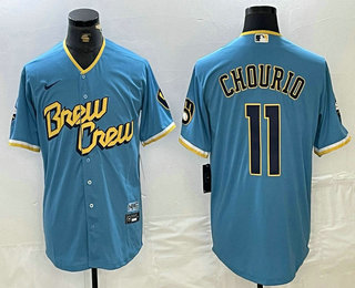 Milwaukee Brewers #11 Jackson Chourio Blue 2022 City Connect Cool Base Stitched Jersey