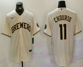 Milwaukee Brewers #11 Jackson Chourio Cream Stitched Cool Base Nike Jersey