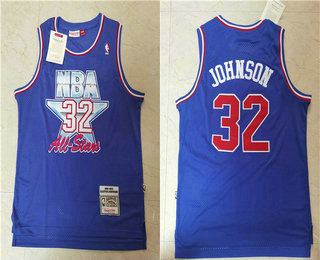 NBA 1991-1992 All-Star #32 Magic Johnson Blue Hardwood Classics Soul Swingman Throwback Jersey