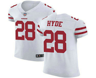 Nike 49ers #28 Carlos Hyde White Men's Stitched NFL Vapor Untouchable Elite Jersey