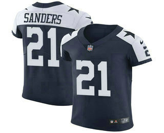 Nike Cowboys #21 Deion Sanders Navy Blue Thanksgiving Men's Stitched NFL Vapor Untouchable Throwback Elite Jersey