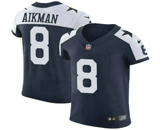 Nike Cowboys #8 Troy Aikman Navy Blue Thanksgiving Men's Stitched NFL Vapor Untouchable Throwback Elite Jersey