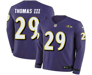 Nike Ravens #29 Earl Thomas III Purple Team Color Men's Stitched NFL Limited Therma Long Sleeve Jersey