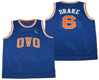 OVO #6 DRAKE Blue Basketball Jersey with Owl Patch