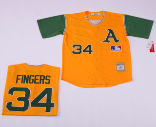 Oakland Athletics #34 Rollie Fingers Yellow With Green Throwback Jersey 2