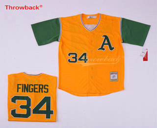 Oakland Athletics #34 Rollie Fingers Yellow With Green Throwback Jersey