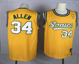 Seattle Supersonics 34 Ray Allen Yellow Swingman Jersey