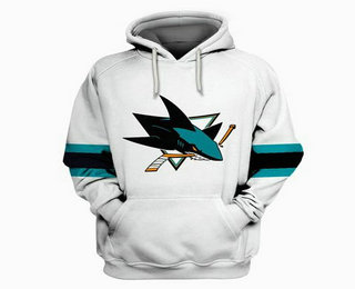 Sharks White All Stitched Hooded Sweatshirt