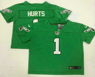 Toddlers Philadelphia Eagles #1 Jalen Hurts Green 2023 Vapor Limited Throwback Jersey