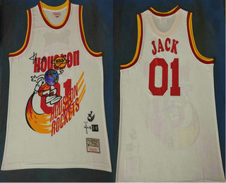 Travis Scott X Br X Mitchell Ness Houston Rockets #01 Jack White Basketball Swingman Stitched Throwback Jersey