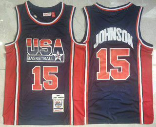 USA #15 Magic Johnson 1992 Blue Hardwood Classics Soul Swingman Throwback Jersey