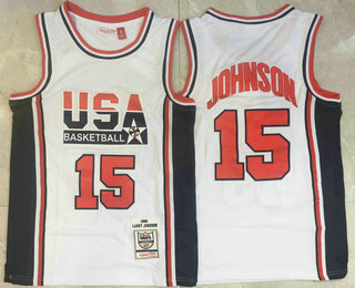 USA #15 Magic Johnson 1992 White Hardwood Classics Soul Swingman Throwback Jersey