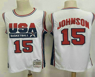 USA #15 Magic Johnson 1992 White Hardwood Classics Soul Swingman Throwback Jersey