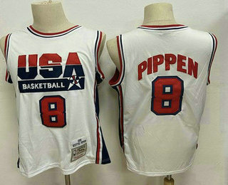 USA Basketball 1992 Olympic Dream Team #8 Scottie Pippen 1992 White Hardwood Classics Soul Swingman Throwback Jersey