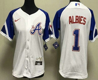 Women's Atlanta Braves #1 Ozzie Albies White 2013 City Cool base Jersey
