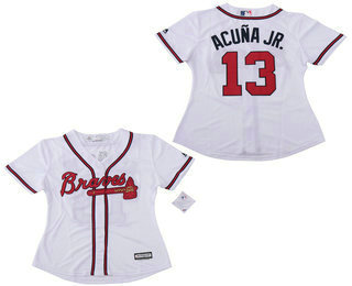 Women's Atlanta Braves #13 Ronald Acuna Jr. White Stitched MLB Cool Base Jersey