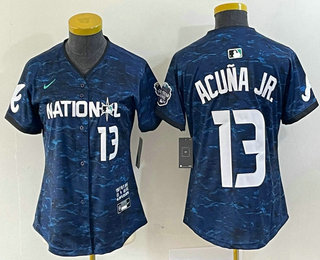 Women's Atlanta Braves #13 Ronald Acuna Jr Number Royal 2023 All Star Cool Base Stitched Baseball Jersey