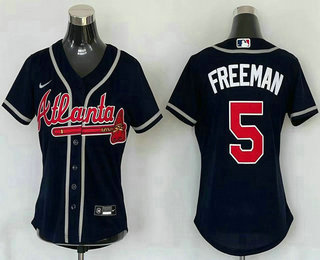 Women's Atlanta Braves #5 Freddie Freeman Navy Blue Stitched MLB Cool Base Nike Jersey