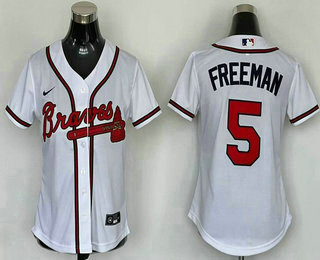 Women's Atlanta Braves #5 Freddie Freeman White Stitched MLB Cool Base Nike Jersey