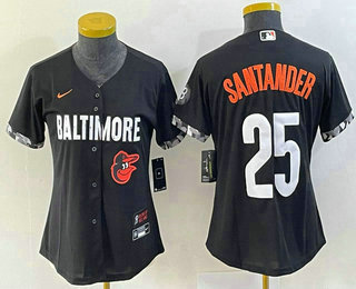 Women's Baltimore Orioles #25 Anthony Santander Black 2023 City Connect Cool Base Stitched Jersey 02