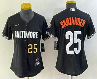 Women's Baltimore Orioles #25 Anthony Santander Number Black 2023 City Connect Cool Base Stitched Jersey 01