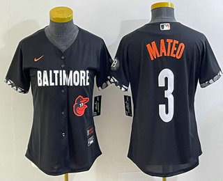 Women's Baltimore Orioles #3 Jorge Mateo Black 2023 City Connect Cool Base Stitched Jersey 01