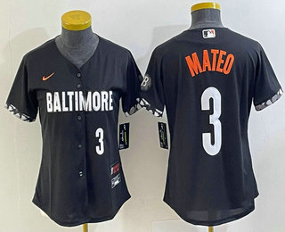 Women's Baltimore Orioles #3 Jorge Mateo Number Black 2023 City Connect Cool Base Stitched Jersey 02