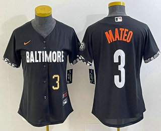 Women's Baltimore Orioles #3 Jorge Mateo Number Black 2023 City Connect Cool Base Stitched Jersey 03