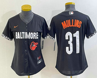 Women's Baltimore Orioles #31 Cedric Mullins Black 2023 City Connect Cool Base Stitched Jersey 01