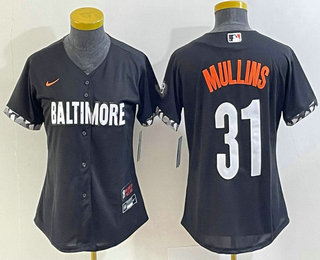 Women's Baltimore Orioles #31 Cedric Mullins Black 2023 City Connect Cool Base Stitched Jersey 02