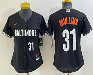 Women's Baltimore Orioles #31 Cedric Mullins Number Black 2023 City Connect Cool Base Stitched Jersey 01