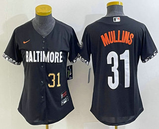 Women's Baltimore Orioles #31 Cedric Mullins Number Black 2023 City Connect Cool Base Stitched Jersey 03