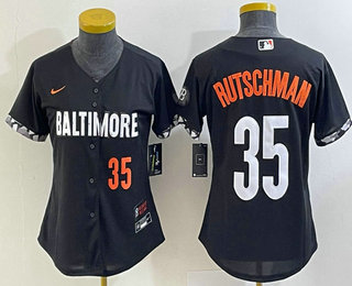 Women's Baltimore Orioles #35 Adley Rutschman Number Black 2023 City Connect Cool Base Stitched Jersey 02