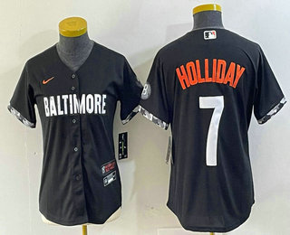 Women's Baltimore Orioles #7 Jackson Holliday Black 2023 City Connect Cool Base Stitched Jersey