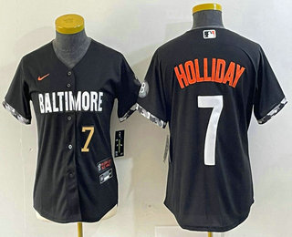 Women's Baltimore Orioles #7 Jackson Holliday Number Black 2023 City Connect Cool Base Stitched Jersey